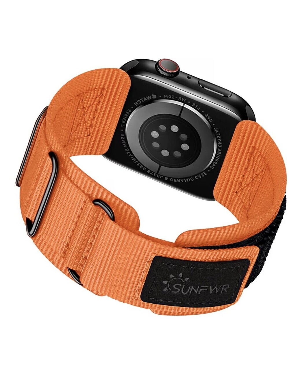 SUNFWR Orange Nylon Hook and Loop  Strap w Metal Buckle for Apple Watch Rugged